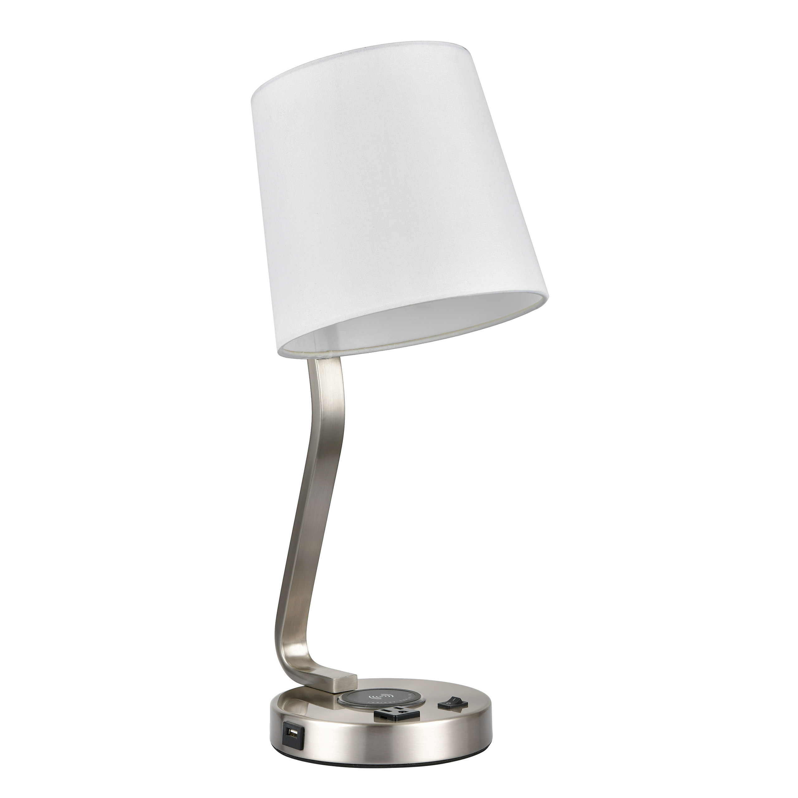 Brushed Nickel Table Lamp with one Outlet 100W