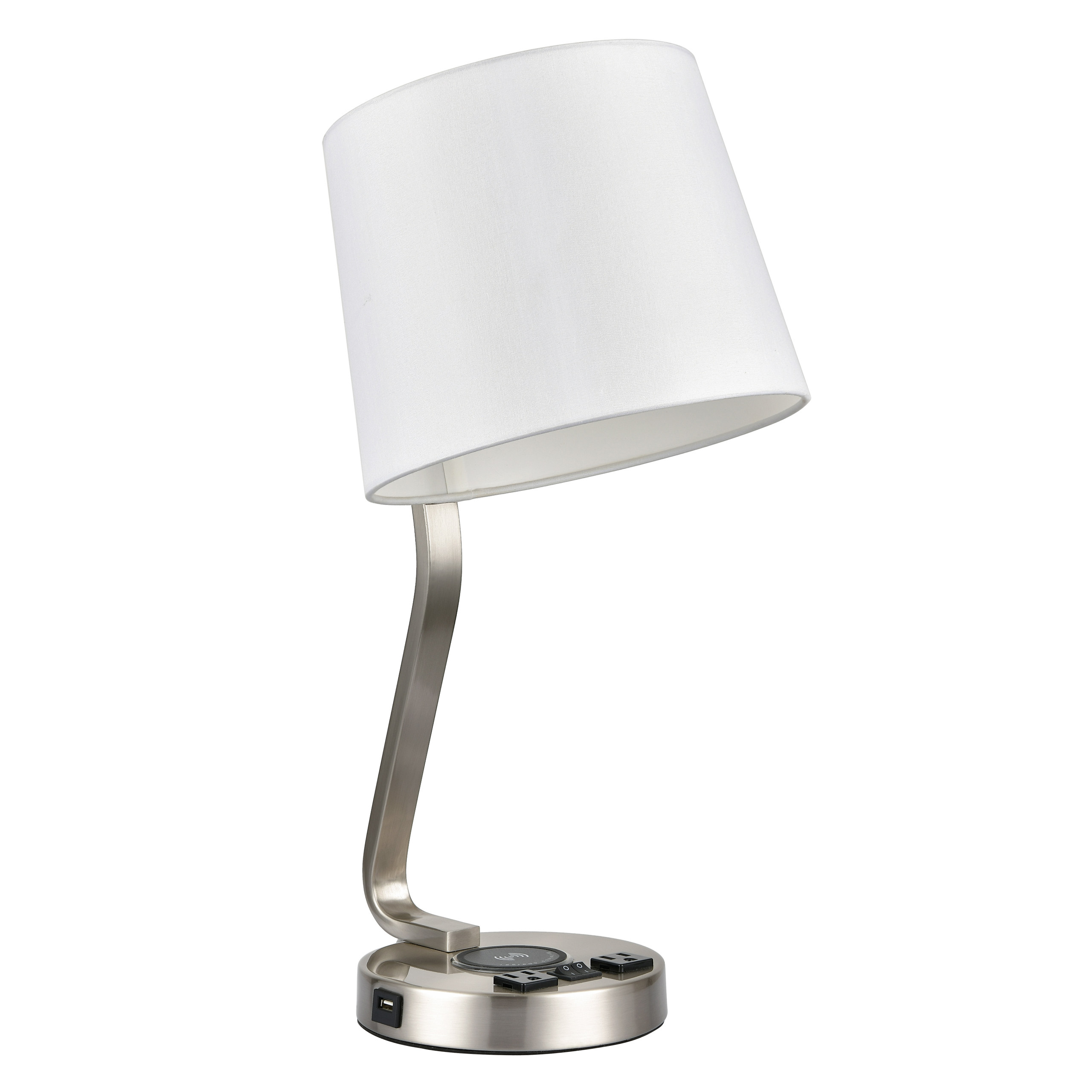Brushed Nickel Table Lamp with two Outlet