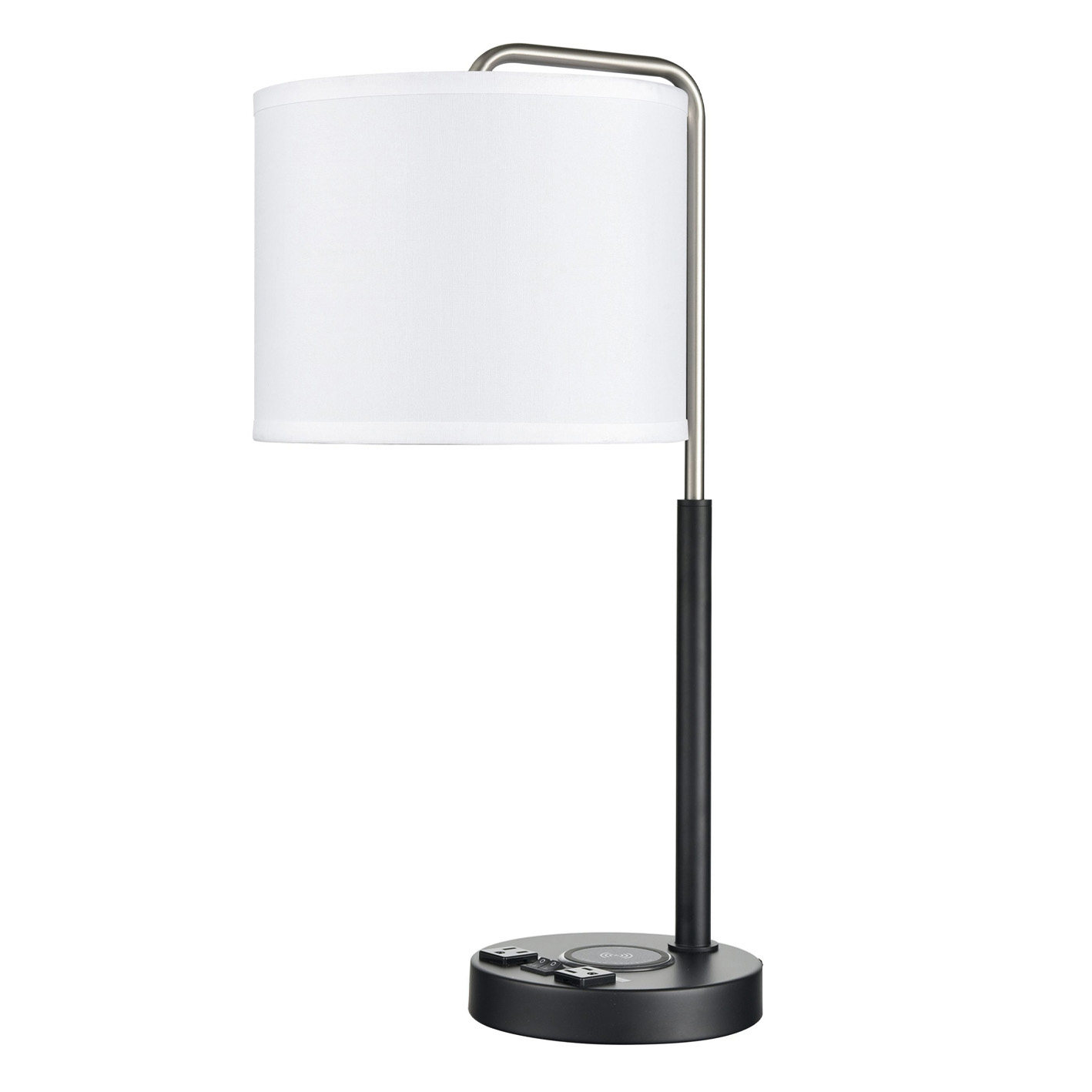 Table Lamp Brushed Nickel-Powder Coated Matte Black With One Qi Wireless Charger